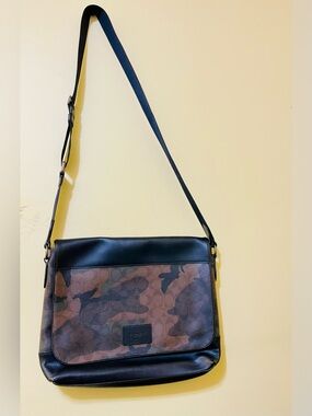 Coach Brown Camo Messenger Bag with Black Trim